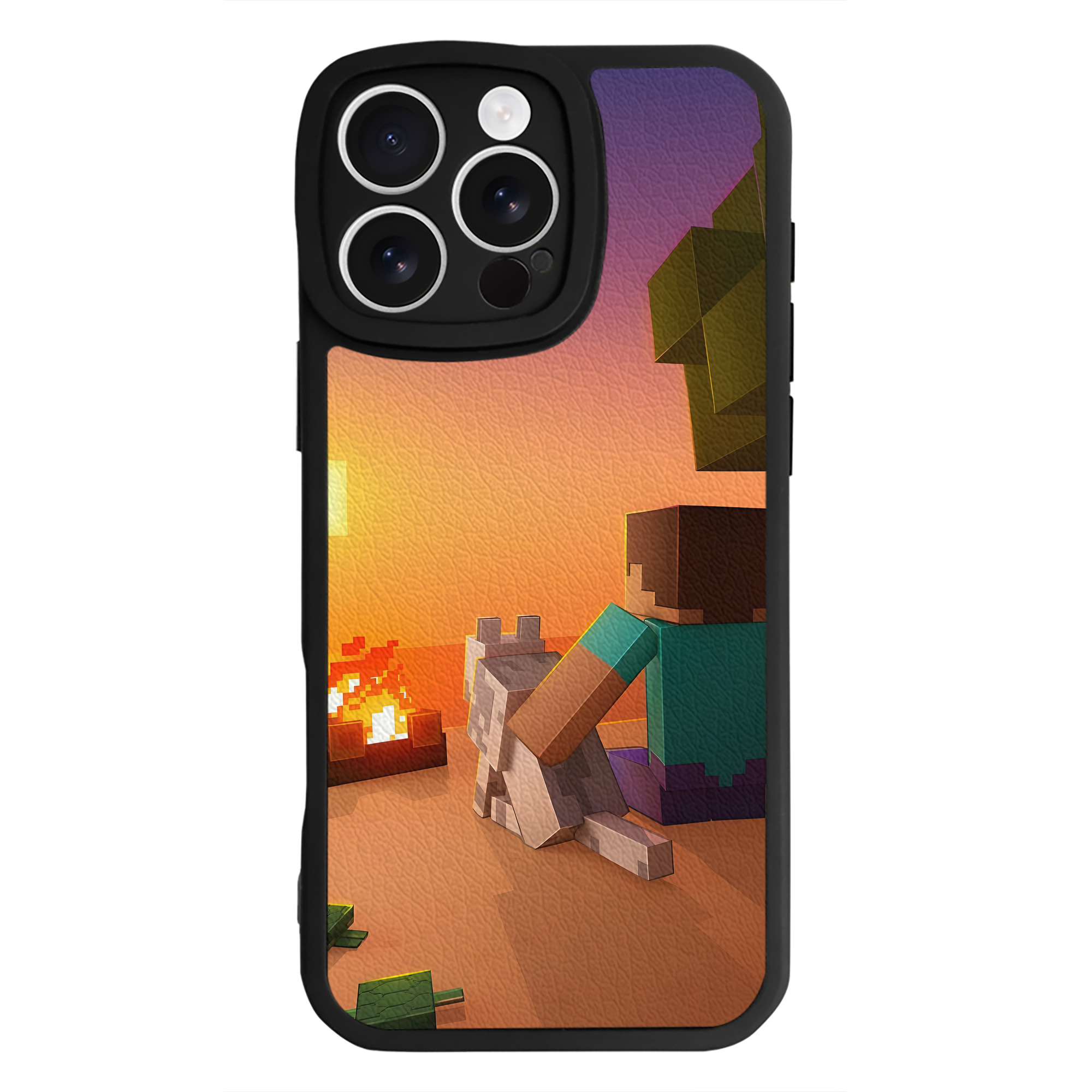 （画像用） マインクラフト ブロックの世界 Minecraft MC Block world 【iPhone 16シリーズ対応】シリコンスマホケース（レザー調） 材質：シリコン